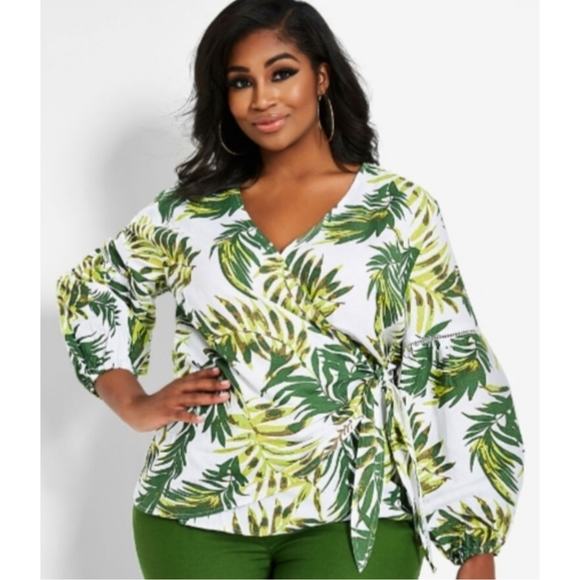 NEW ASHLEY STEWART Blouse Size 14 Linen Blend Tropical Coastal Breathable NWOT - Picture 1 of 13